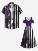 Plus Size Rose Flower Bowknot Ink Painting Zebra Striped Print Hawaii Cold Shoulder Crisscross A Line Maxi Dress -  