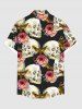 Plus Size Rose Flower Skull Butterfly Print Buttons Pocket Shirt For Men - Noir L