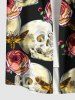 Plus Size Rose Flower Skull Butterfly Print Buttons Pocket Shirt For Men - Noir L