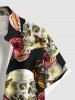 Plus Size Rose Flower Skull Butterfly Print Buttons Pocket Shirt For Men - Noir L