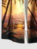 Chemise hawaïenne grande taille à imprimé cocotiers et coucher de soleil ombré pour homme - Jaune S