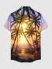 Chemise hawaïenne grande taille à imprimé cocotiers et coucher de soleil ombré pour homme - Jaune L