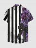 Chemise hawaïenne grande taille à imprimé zèbre et rayures, avec nœud papillon et fleurs roses, avec poche boutonnée et motif zèbre - Pourpre  L
