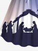 Plus Size Christmas Nativity of Jesus Coconut Tree Glitter Stars Ombre Galaxy Print Cinched A Line Dress -  