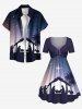 Plus Size Christmas Nativity of Jesus Coconut Tree Glitter Stars Ombre Galaxy Print Cinched A Line Dress -  