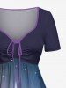 Plus Size Christmas Nativity of Jesus Coconut Tree Glitter Stars Ombre Galaxy Print Cinched A Line Dress -  