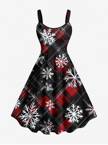 Plus Size Christmas Snowflake Plaid Print Tank Dress - BLACK - 4X
