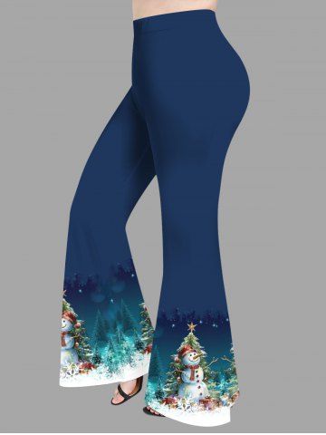 Plus Size Christmas Tree Snowflake Snowman Ombre Print Flare Pants - GREEN - 5X