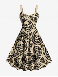 Robe débardeur grande taille à imprimé cachemire et fleurs et crânes pour Halloween - Bronze L
