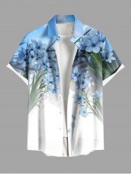 Chemise hawaïenne grande taille à imprimé ombré de fleurs et de feuilles, avec poches et boutons, pour homme - Bleu Ciel 6XL