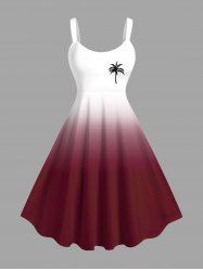 Robe débardeur hawaïenne grande taille à imprimé cocotiers ombré colorblock - Rouge XXS