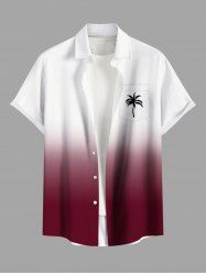 Plus Size Coconut Tree Ombre Colorblock Print Buttons Pocket Hawaii Shirt For Men -  