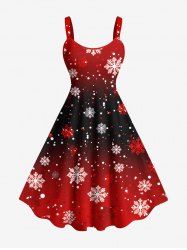 Robe débardeur grande taille à imprimé flocons de neige de Noël ombré et colorblock - Rouge 1X