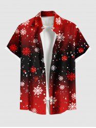 Chemise de Noël grande taille à imprimé flocons de neige ombré et colorblock avec boutons et poches pour homme - Rouge S