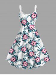 Robe débardeur hawaïenne grande taille à imprimé feuilles tropicales et fleurs d'hibiscus - Blanc 4X