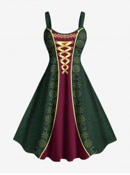 Robe débardeur grande taille à lacets et imprimé floral 3D Moon Sun - Vert Armée  XXS