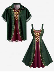 Christmas Moon Sun Floral Lace Up 3D Print Plus Size Matching Outfit For Couples -  