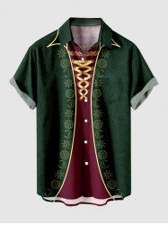 Plus Size Moon Sun Floral Lace Up 3D Print Buttons Pocket Shirt For Men -  