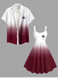 Coconut Tree Ombre Colorblock Print Plus Size Matching Hawaii Beach Outfit For Couples -  