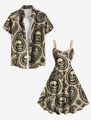 Halloween Paisley Flower Skulls Print Plus Size Matching Outfit For Couples -  