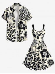 Leopard Hibiscus Flower Leaf Print Plus Size Matching Outfit For Couples -  