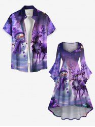 Christmas Tree Snowman Elk Ombre Galaxy Print Plus Size Matching Outfit For Couples -  