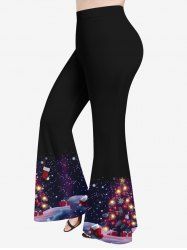 Pantalon évasé grande taille avec imprimé sapin de Noël, boule, étoile et flocon de neige - Noir XS