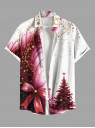 Chemise grande taille à imprimé sapin de Noël, nœud papillon, plumes et étoiles, avec poche boutonnée pour homme - Bleu Marine S