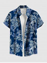 Chemise hawaïenne grande taille à imprimé floral et feuilles, avec poches boutonnées et ombrées, pour homme - Bleu Marine 3XL