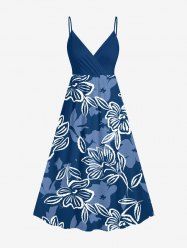 Plus Size Flower Leaf Print Hawaii Ombre Surplice A Line Cami Dress -  