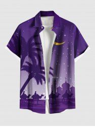 Chemise hawaïenne grande taille à imprimé cocotier, chameau, lune, étoile, galaxie, boutons et poches pour homme - Pourpre  5XL