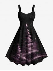 Robe débardeur grande taille à imprimé 3D motif sapin de Noël, galaxie, étoiles et paillettes - Noir 1X