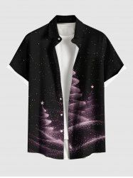 Chemise grande taille à boutons et poches pour homme, motif sapin de Noël, galaxie, étoiles, paillettes, imprimé 3D - Noir XL