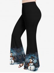 Pantalon évasé grande taille à imprimé ombré spirale bonhomme de neige de Noël - Noir 4X