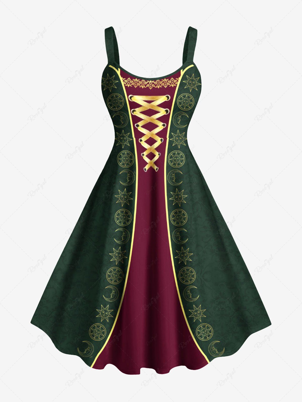 Robe débardeur grande taille à lacets et imprimé floral 3D Moon Sun Vert Armée  M