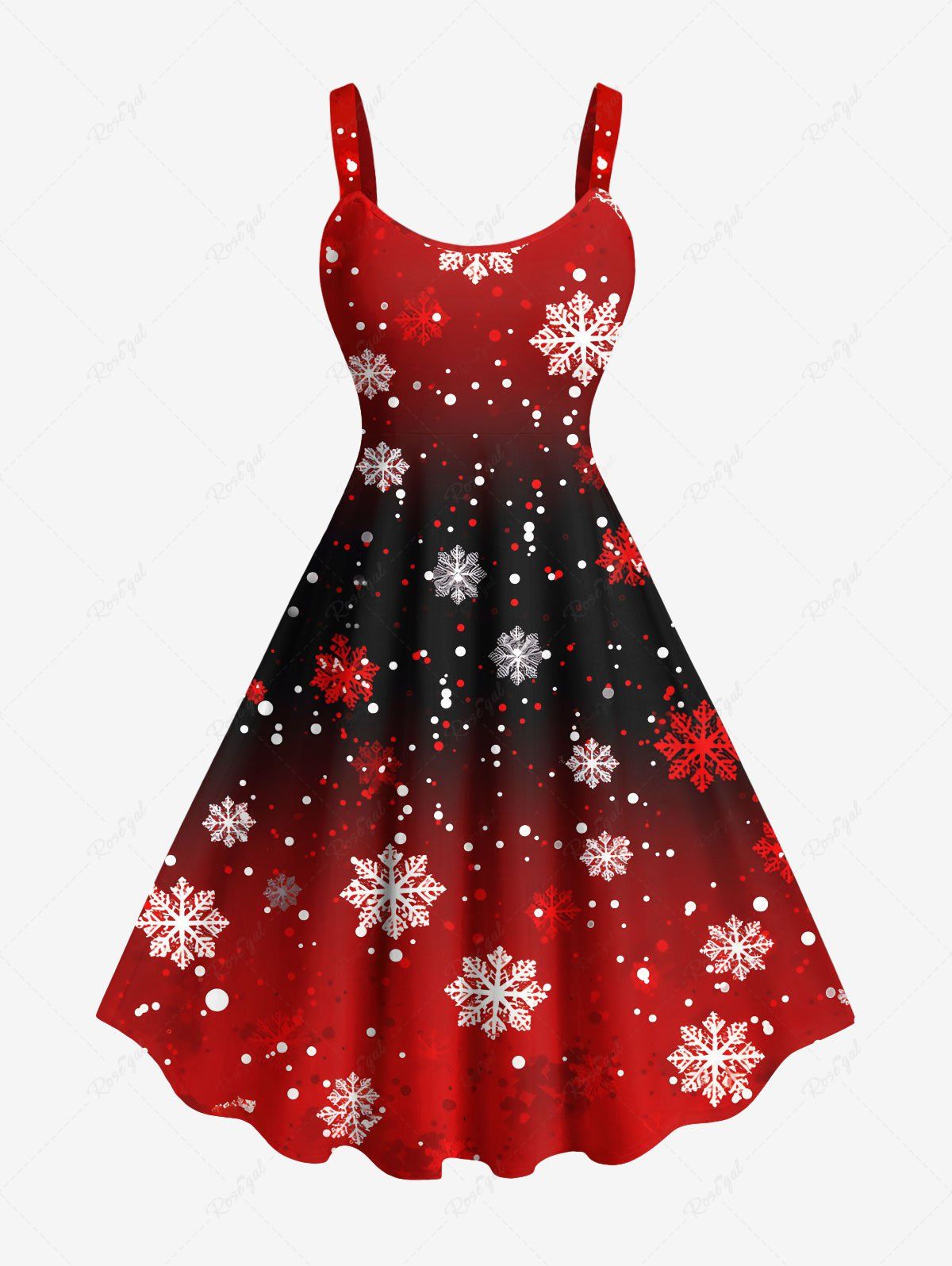 Online Plus Size Christmas Snowflake Ombre Colorblock Print Tank Dress  