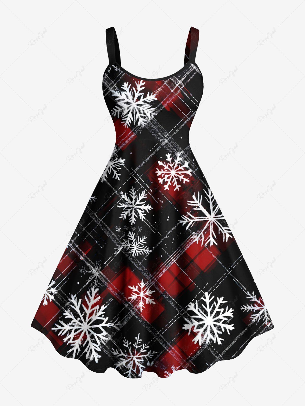 Latest Plus Size Christmas Snowflake Plaid Print Tank Dress  