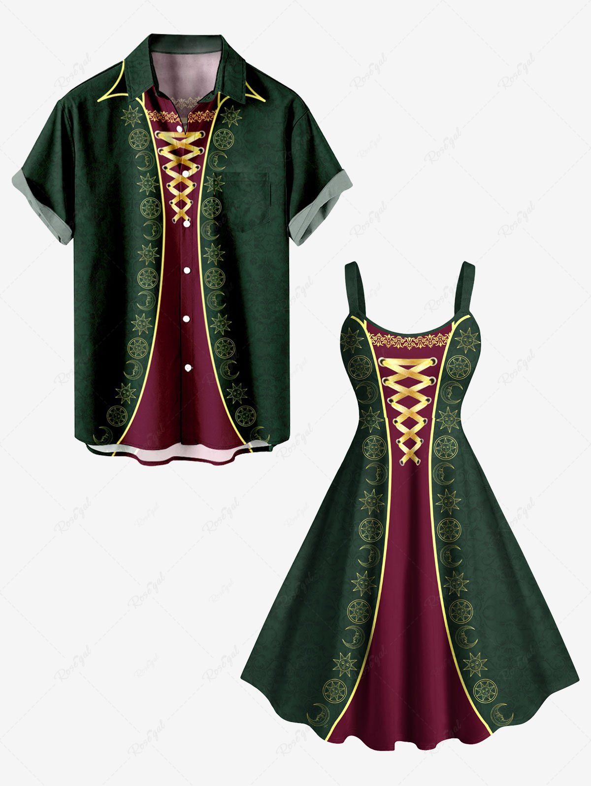 Sale Christmas Moon Sun Floral Lace Up 3D Print Plus Size Matching Outfit For Couples  