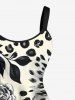 Leopard Hibiscus Flower Leaf Print Plus Size Matching Outfit For Couples -  