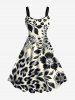 Leopard Hibiscus Flower Leaf Print Plus Size Matching Outfit For Couples -  