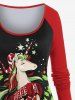 Christmas Holly Leaves Unicorn Stars Letters Print Long Sleeves T-shirt and Leggings Plus Size Matching Set -  