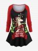 Christmas Holly Leaves Unicorn Stars Letters Print Long Sleeves T-shirt and Leggings Plus Size Matching Set -  
