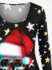 Ensemble assorti grande taille avec t-shirt à manches longues et leggings à imprimé bonbon et chapeau de Noël en forme de tête de mort et étoiles scintillantes - Noir 