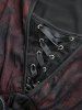 PU Stripe Tie Lace-up Split Flare Sleeve Top and Floral Lace Patchwork Flare Pants Plus Size Outfit -  