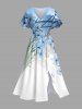 Tenue de plage hawaïenne assortie grande taille à imprimé fleurs et feuilles ombré pour couples - Bleu Ciel 
