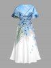 Tenue de plage hawaïenne assortie grande taille à imprimé fleurs et feuilles ombré pour couples - Bleu Ciel 