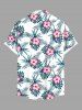 Plus Size Hibiscus Flowers Tropical Leaf Print Buttons Pocket Hawaii Shirt For Men -  