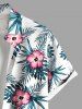 Plus Size Hibiscus Flowers Tropical Leaf Print Buttons Pocket Hawaii Shirt For Men -  