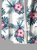 Plus Size Hibiscus Flowers Tropical Leaf Print Buttons Pocket Hawaii Shirt For Men -  