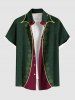 Plus Size Moon Sun Floral Lace Up 3D Print Buttons Pocket Shirt For Men -  
